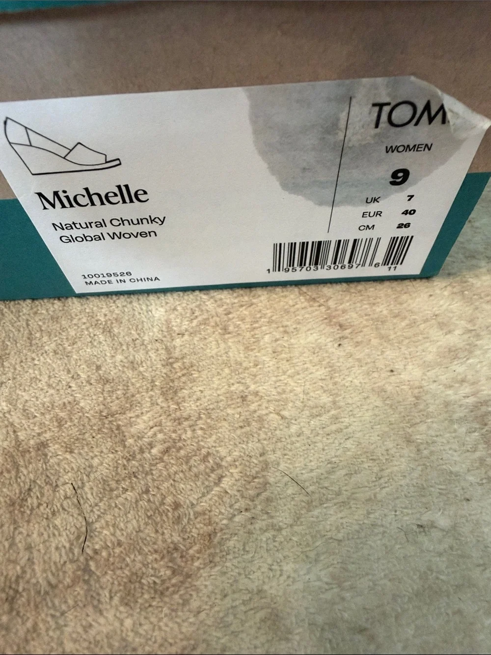 TOMS Michelle Cream and Black Woven Espadrille Wedge Peep Toe